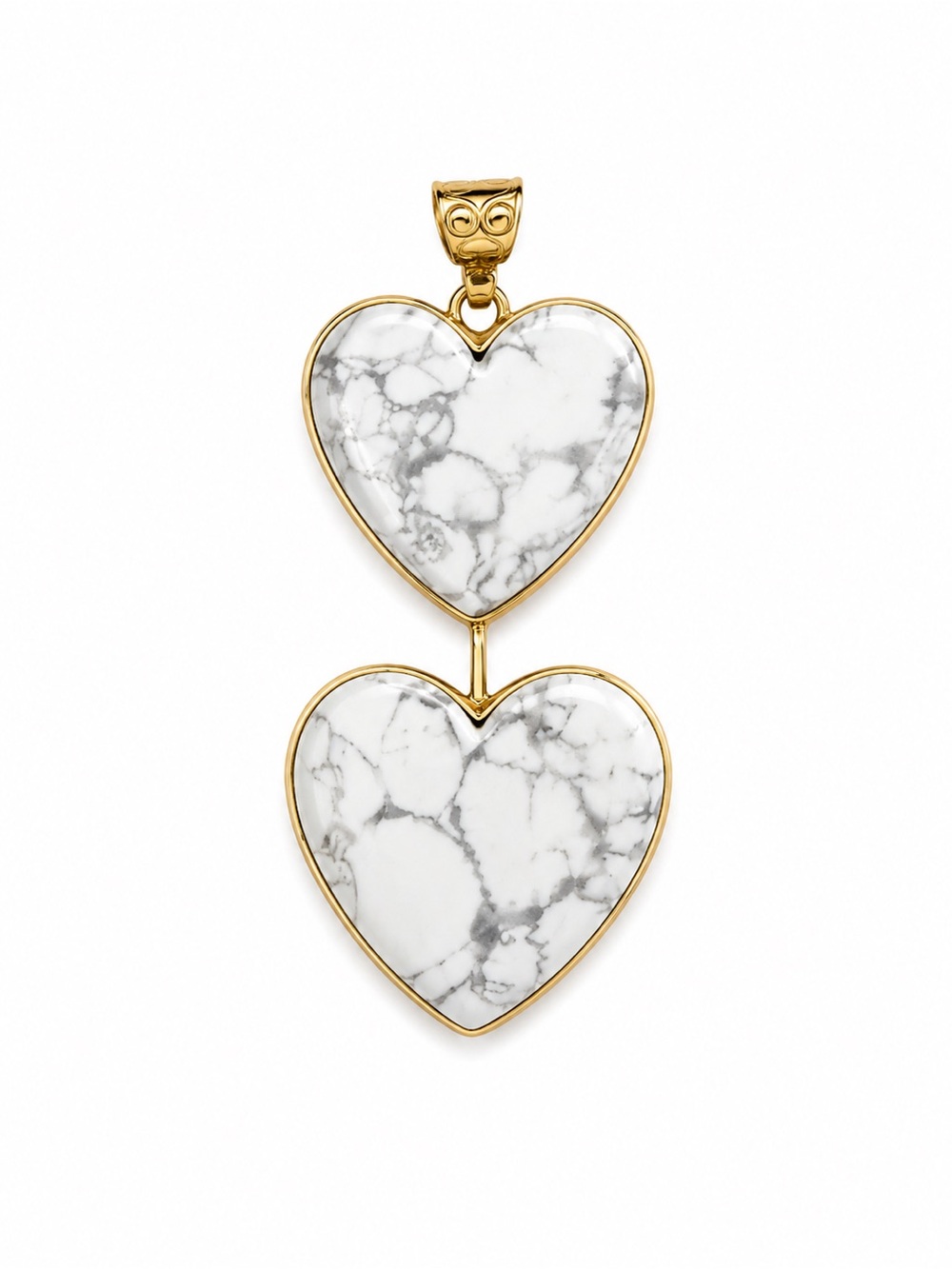 Gold-Trim White Marble Heart Double Pendant - Women Jewelry